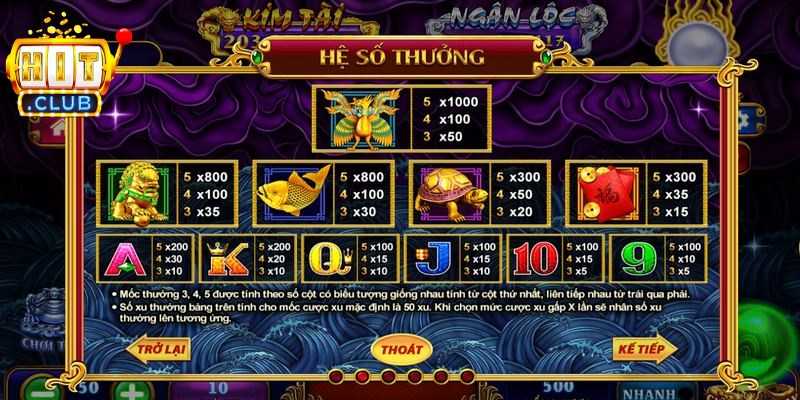Kho Tàng Ngũ Long Hitclub - Chinh phục Jackpot Liên Tục 3 Tỷ lệ trả thưởng trong Kho Tàng Ngũ Long gấp 50 lần mức cược