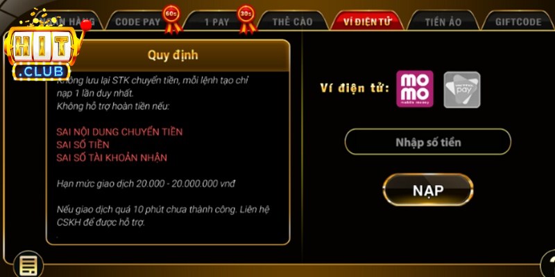 Nạp tiền Hitclub qua ví MoMo là xu hướng hiện đại, tiện lợi